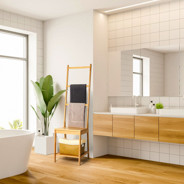 BOJUNTAN Bamboo Bath Towel Rack, Multifunctional Bathroom Floor Shelf ...